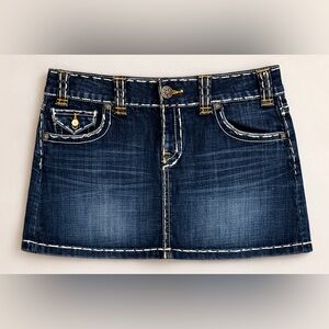 Rock & Roll Cowgirl Dark Wash Denim Mini Skirt Size M Western Y2K